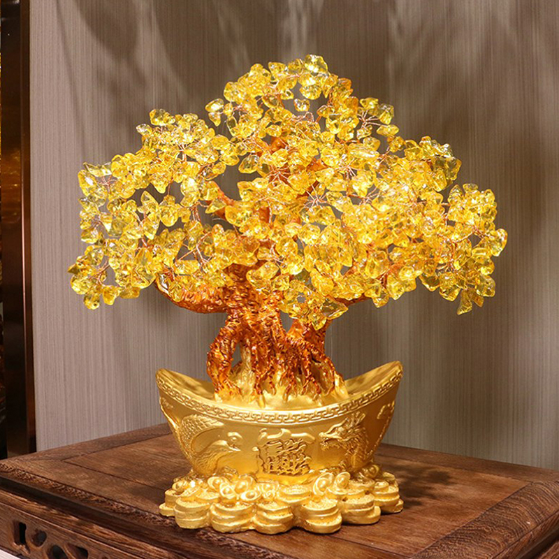 Resin Art Table Top - Pohon uang keberuntungan Cina Ingot emas