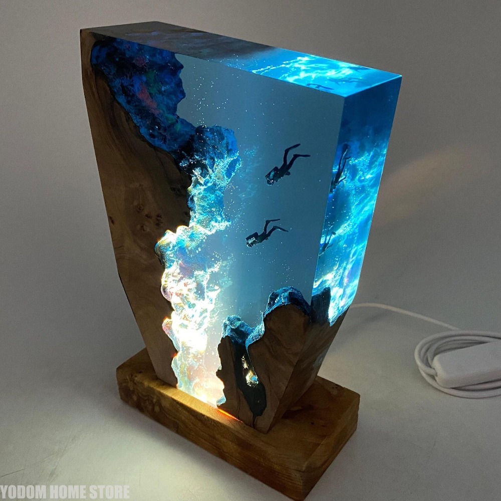 Resin Art Lamp - Lampu Meja Resin Organisme Dunia Laut