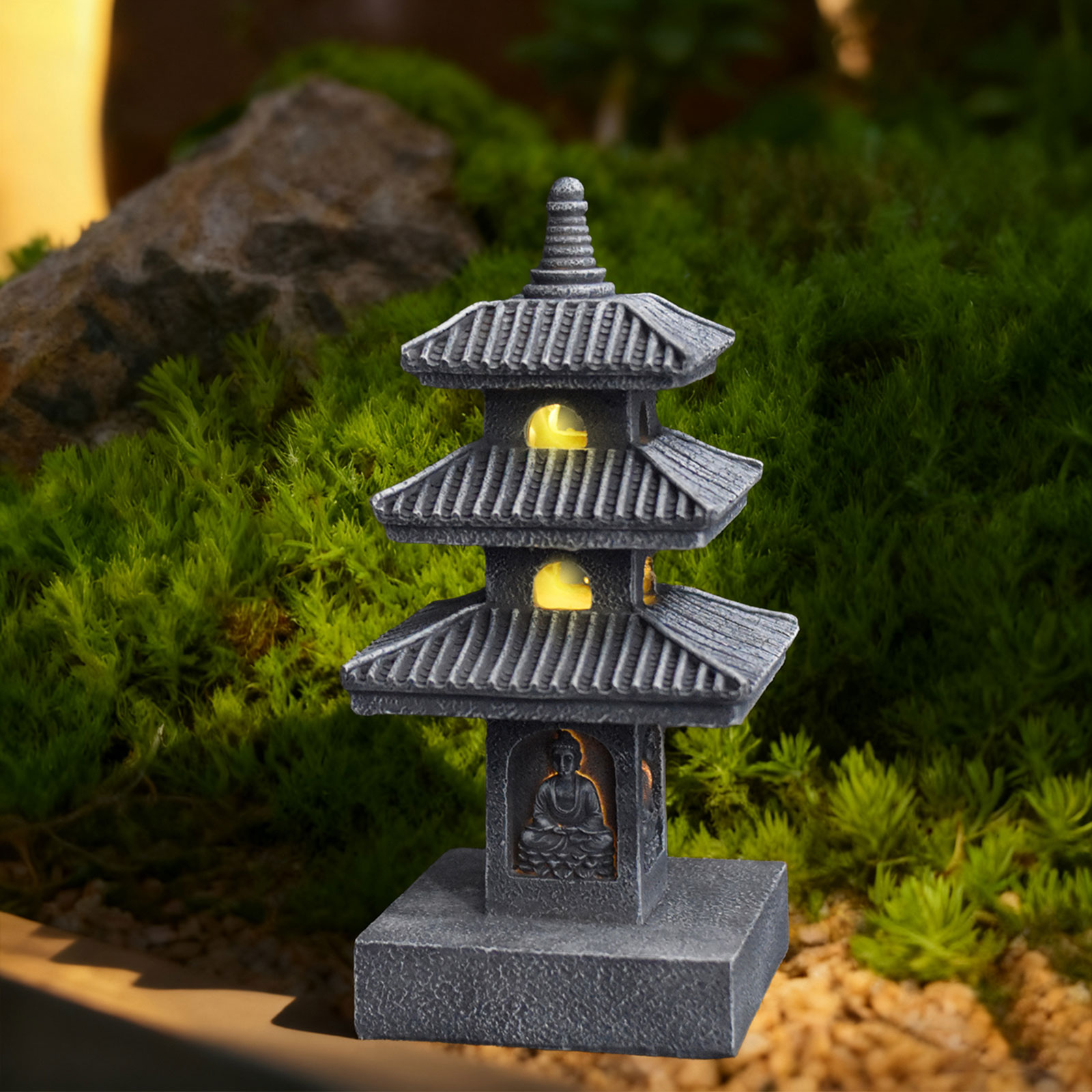 Resin Art Lamp - Lampu Taman Pagoda Surya, Patung Taman