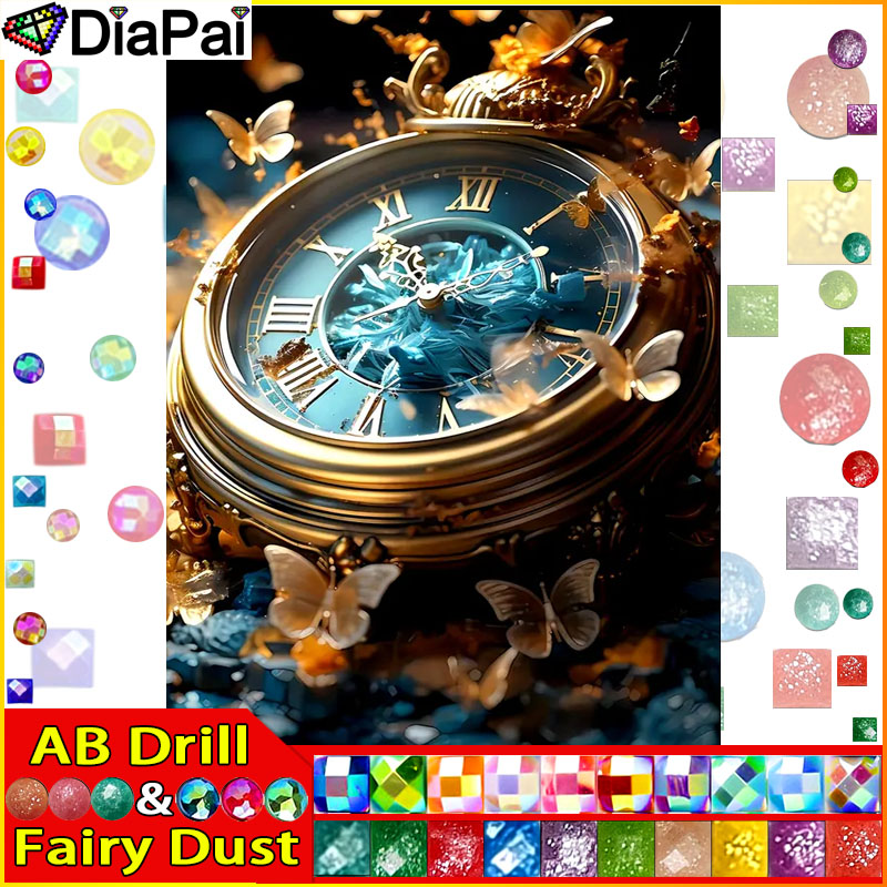 Resin Art Clock - DiaPai Peri Debu AB Lukisan Berlian
