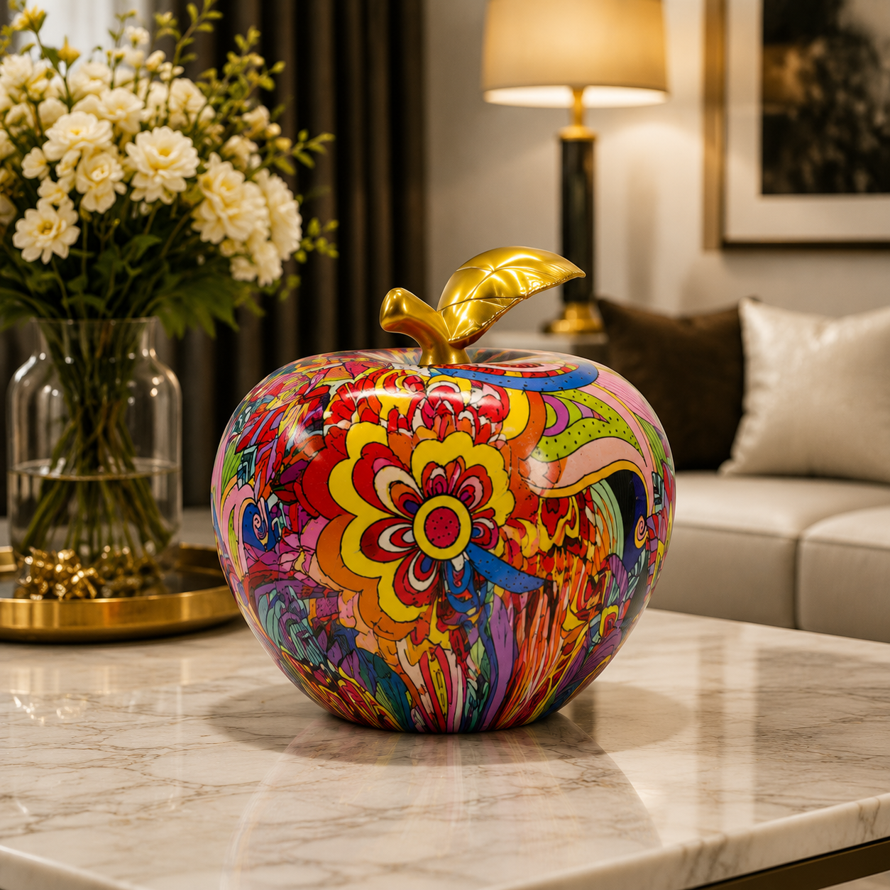 Resin Art Table Top - Patung Apel Resin Lukisan Tangan Ornamen
