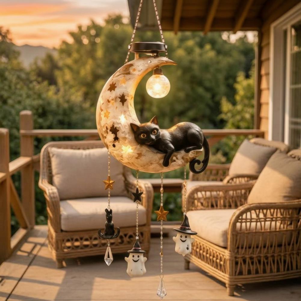 Resin Art Lamp - Lampu Lonceng Angin Kucing Hitam Bertenaga