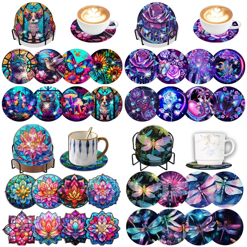 Resin Art And Wood - 8 buah/Set DIY lukisan berlian coaster