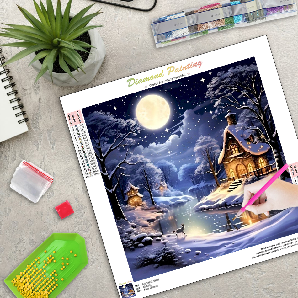 Resin Art Unique Ideas - Lukisan Berlian 5d Snow House, Hadiah
