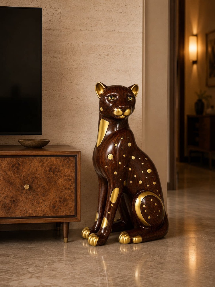 Resin Art And Wood - Dekorasi Rumah Patung Macan Tutul Warna