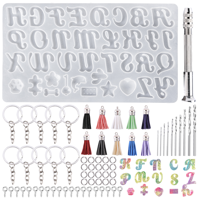 Resin Art Kit For Beginners - Cetakan gantungan kunci alfabet, cetakan silikon