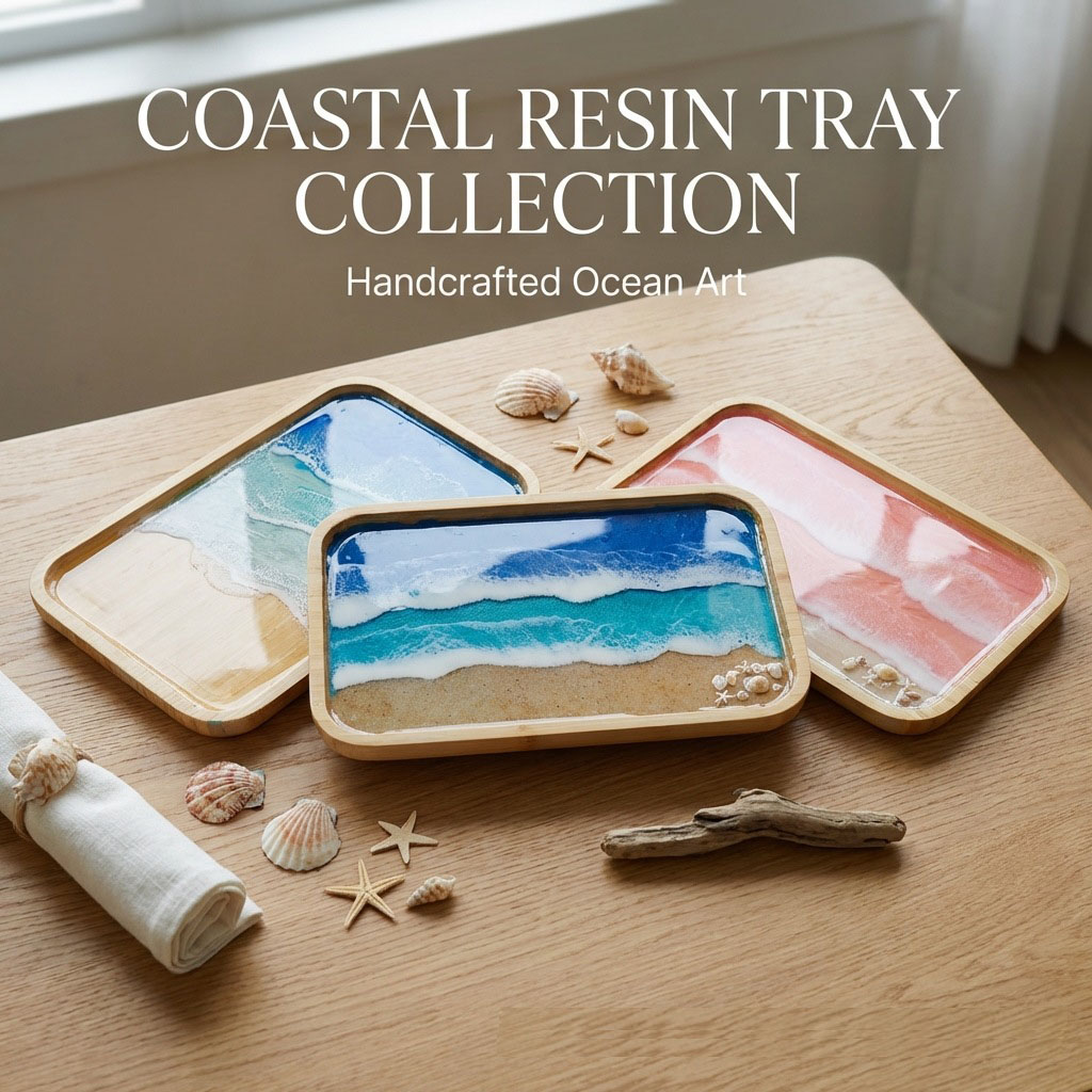 Resin Art And Wood - Nampan Dekoratif Seni Lautan Resin Epoksi