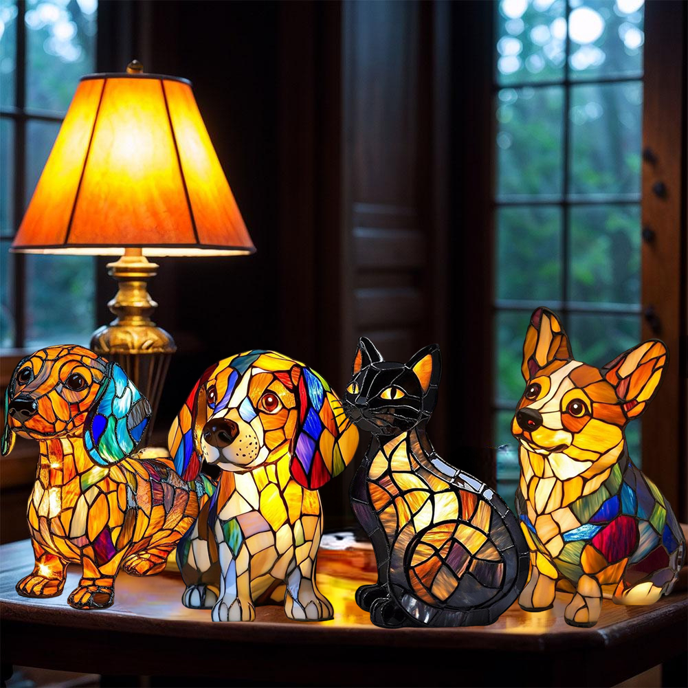 Resin Art Table Top - Lampu LED 3D Lucu Corgi/Pug/Kucing Lampu