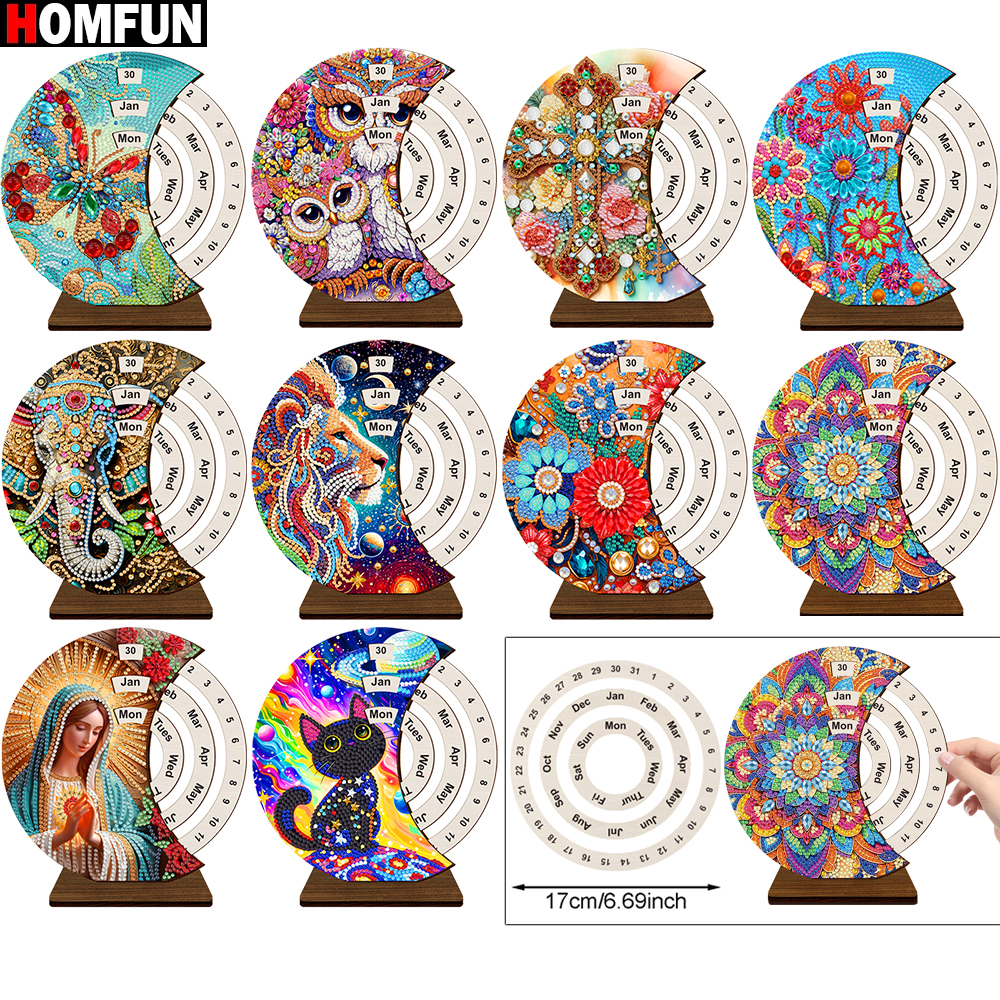 Resin Art And Wood - HOMFUN kalender abadi lukisan berlian, kalender