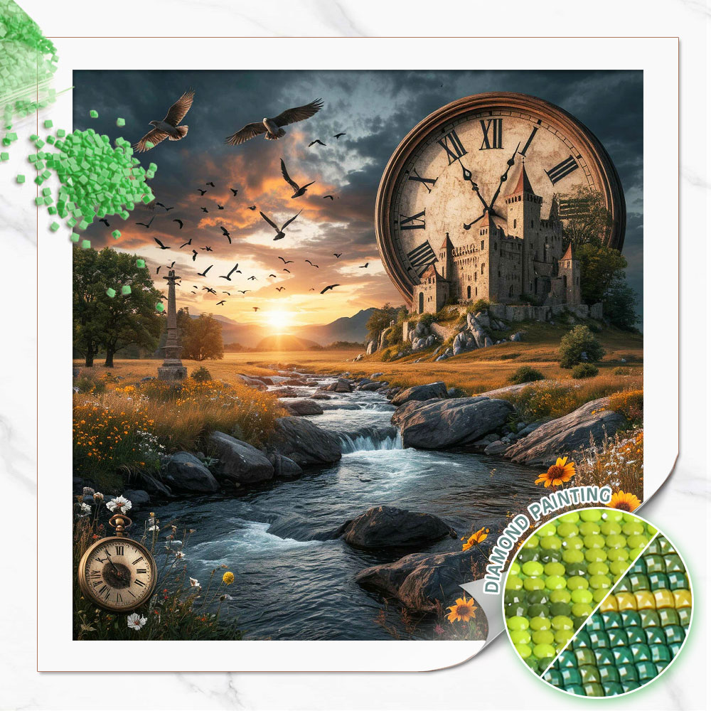 Lukisan Berlian Huacan Kastil  - Resin Art Clock ulasan dan harga